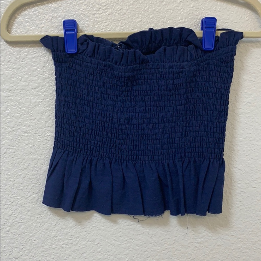 Blue tube ruffle top